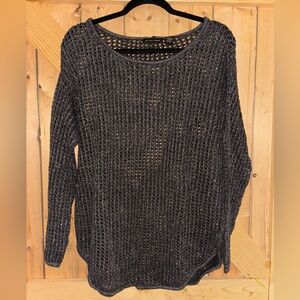 Metallic Silver/Gray Crochet Sweater Womens Size XL